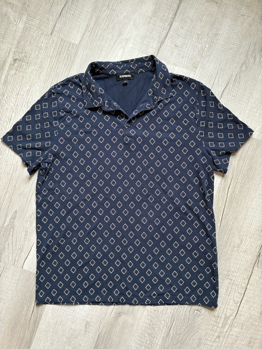 Express Men's Navy Polo with White Diamond Pattern